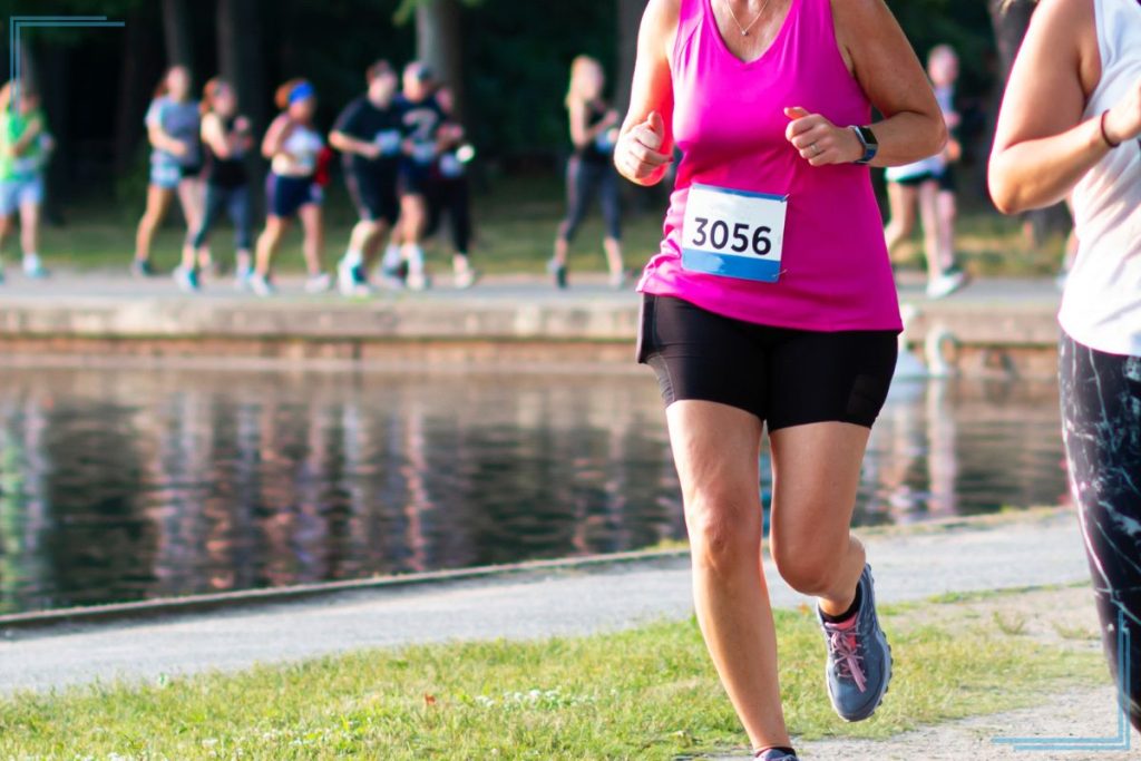 A woman running a race.